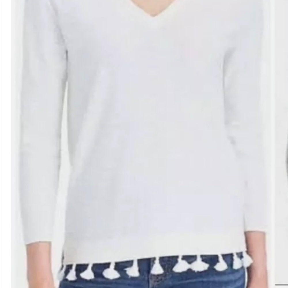 J. CREW M ivory v neck top with fringe hem